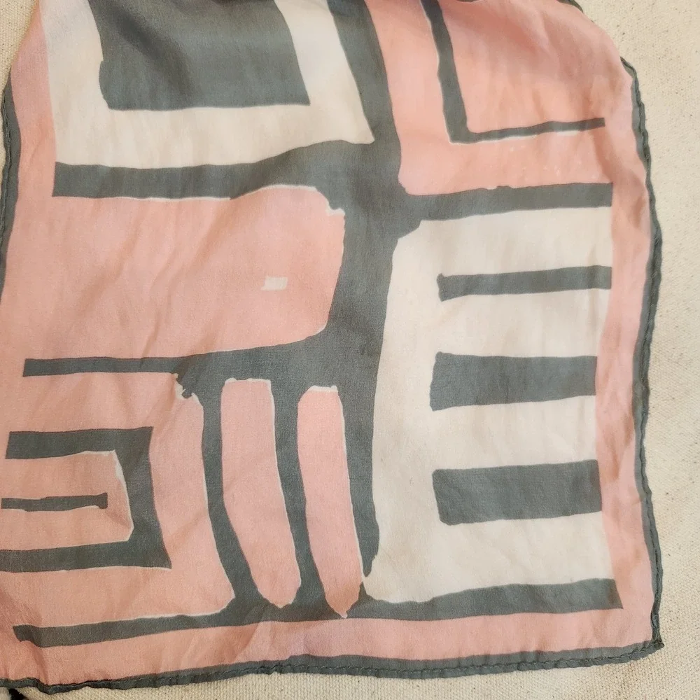 Vintage Vera Neumann Silk Scarf Pink Geometric Abstract Block Art 1950 1960